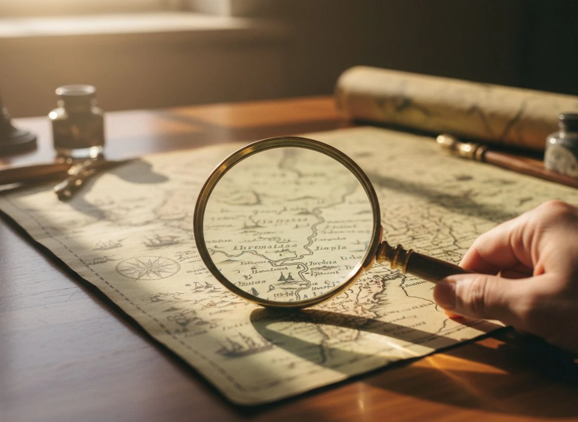 Magnifying glass focusing on a specific area of a map symbolizing niche market dominance Magnifying glass focusing on a specific area of a map symbolizing niche market dominance